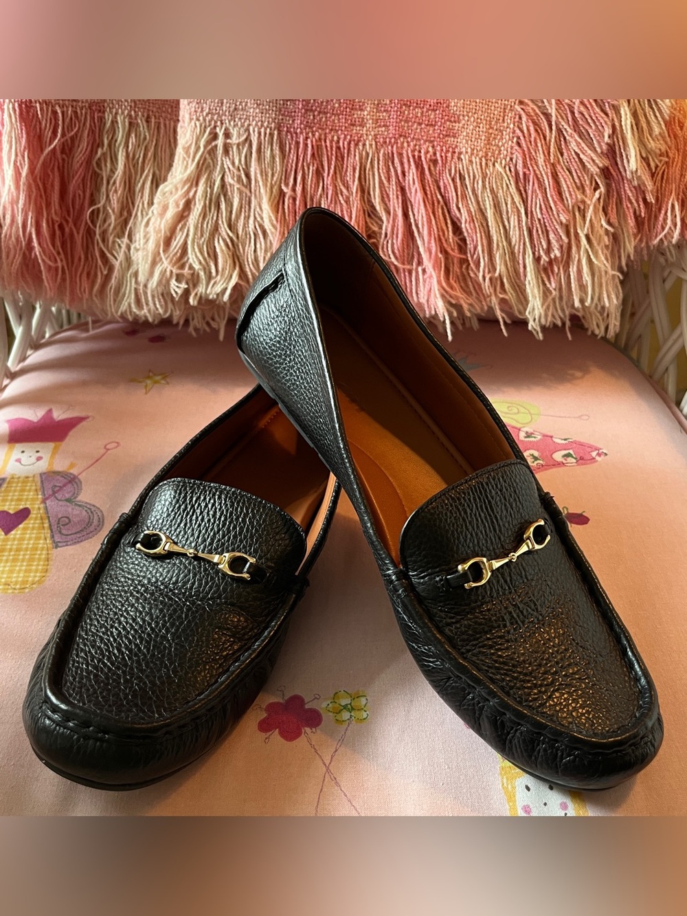 LN!!🍒COACH sz 11 LOAFERS Classic BLACK Leather Flats Shoes GOLD HARDWARE FG4581